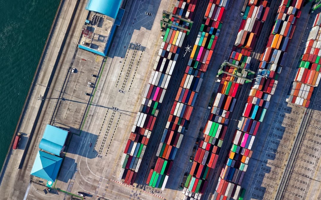 overlooking view of cargo in a port